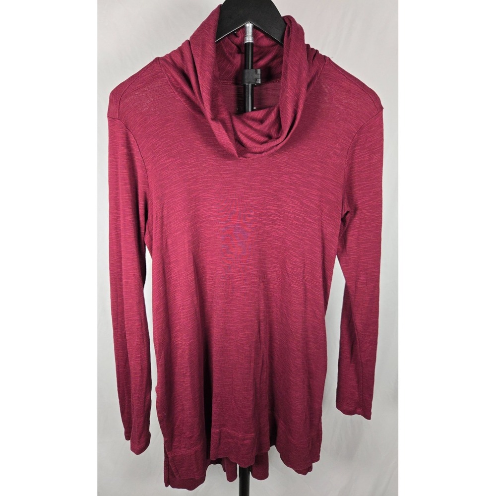 J Jill Pima Cotton Cowl Neck Tunic Top Burgundy Long Sleeve Sz XS Lagenlook Cozy